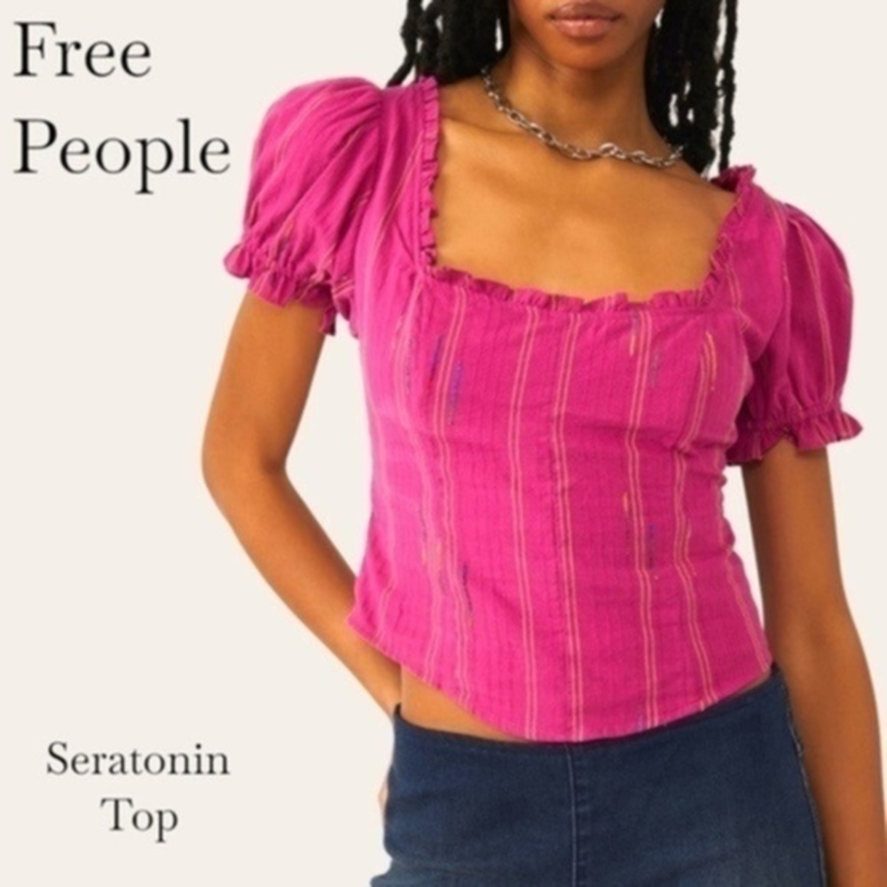 FREE PEOPLE Seratonin Corset-Inspired Colorful Thread Cotton Top NWT/MD